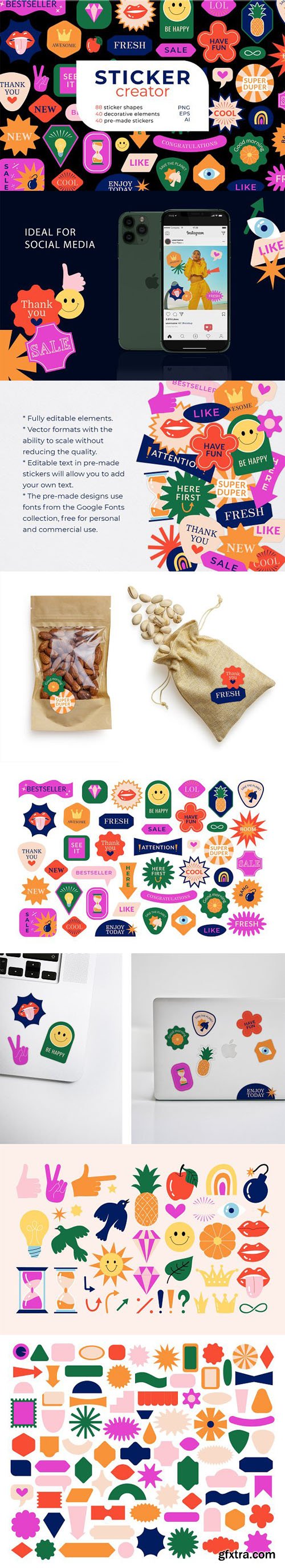 Retro Stickers Creator - Vector Templates +PNG Retro Stickers Creator - Vector Templates +PNG