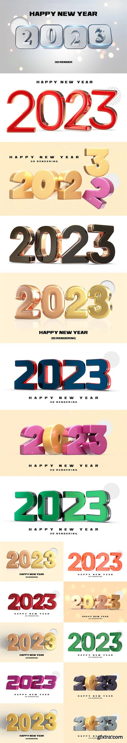 Happy New Year 2023 - 3D Rendering PSD Templates Collection Happy New Year 2023 - 3D Rendering PSD Templates Collection