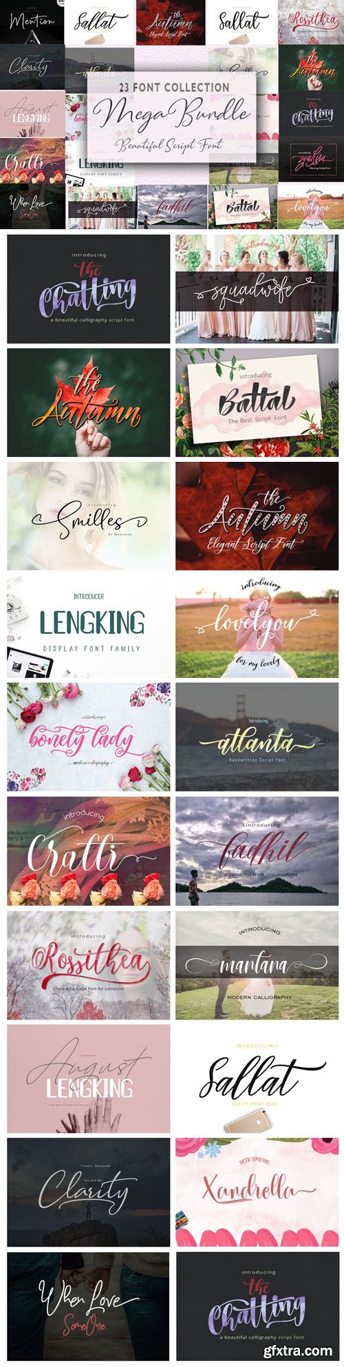 Mega Bundle - 23 Beautiful Script Fonts Mega Bundle - 23 Beautiful Script Fonts
