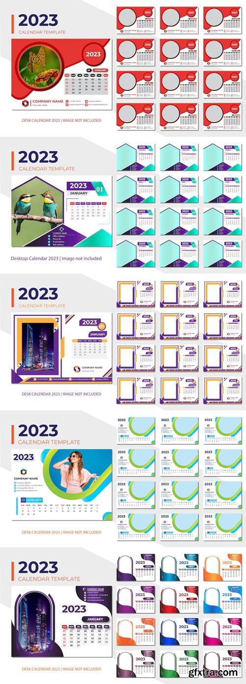 Creative Modern Desk Calendars 2023 Vector Templates Collection Creative Modern Desk Calendars 2023 Vector Templates Collection