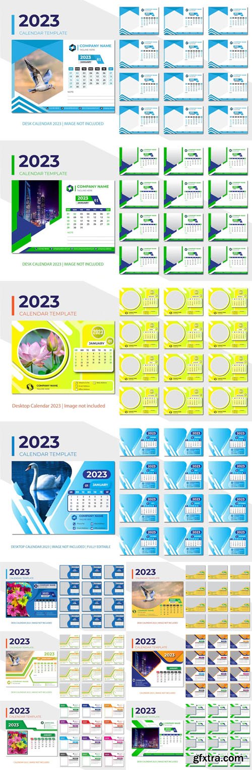 Creative Modern Desk Calendars 2023 Vector Templates Collection Creative Modern Desk Calendars 2023 Vector Templates Collection