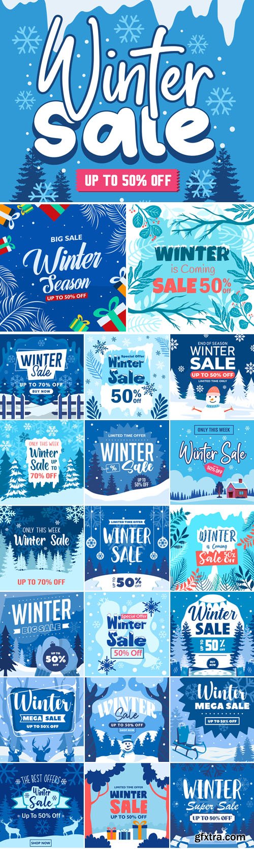 Big Winter Sale Pack - 50 Flat Social Media Banners - Premium Vector Templates Big Winter Sale Pack - 50 Flat Social Media Banners - Premium Vector Templates