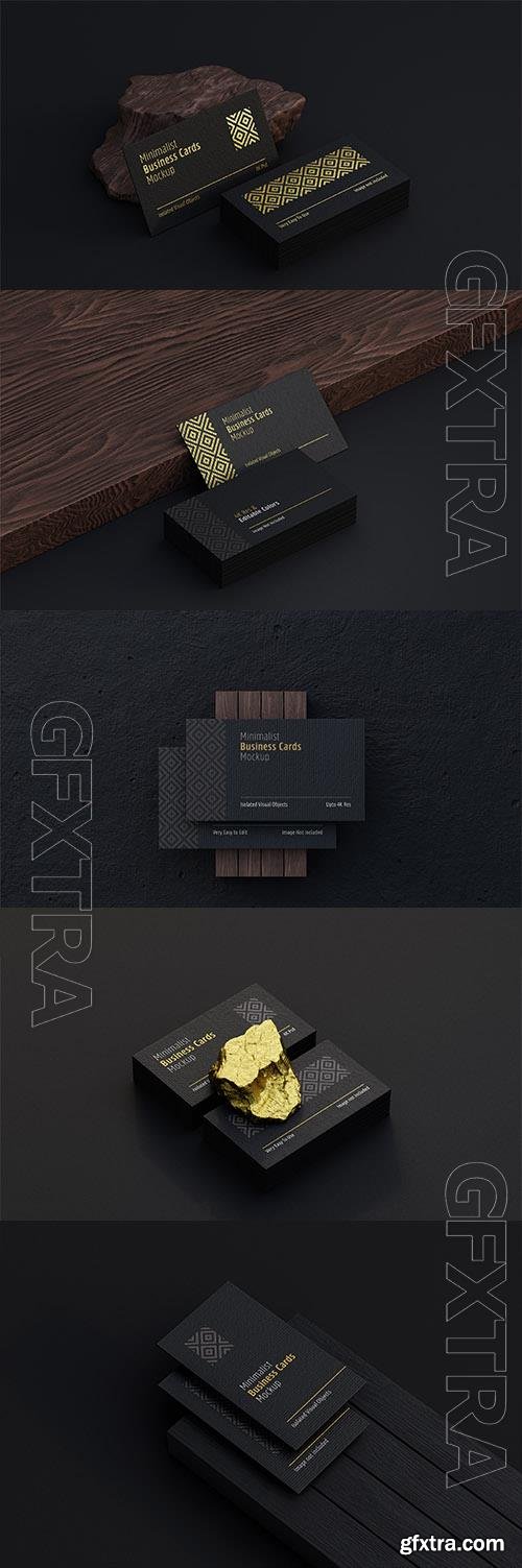 PSD stacked black business card mockup with golden foil print effect PSD stacked black business card mockup with golden foil print effect