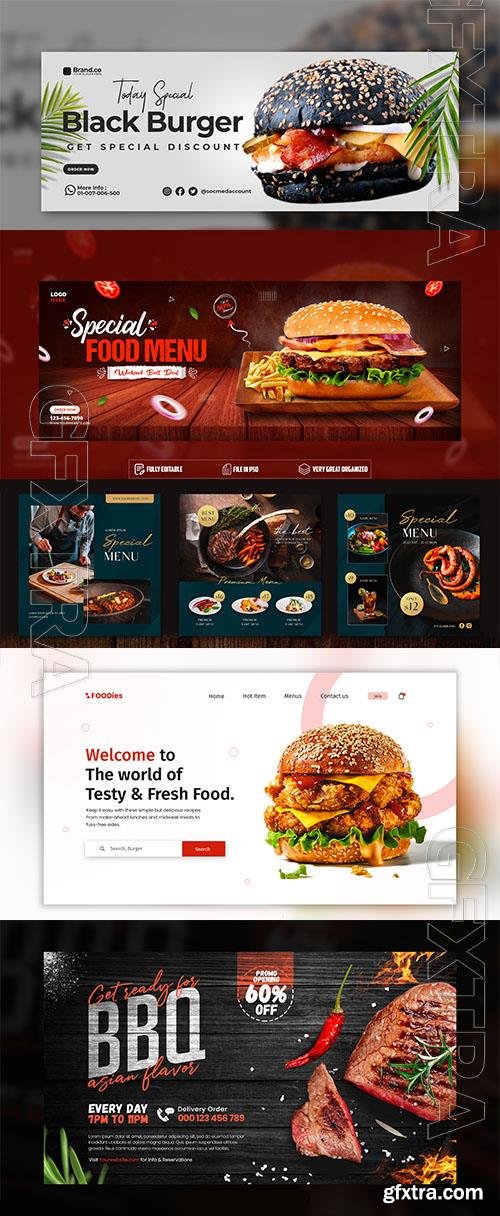 PSD delicious burger and food menu web banner template PSD delicious burger and food menu web banner template