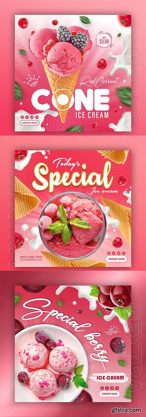 PSD yummy juicy red currant special delicious ice cream cone social media banner post design template PSD yummy juicy red currant special delicious ice cream cone social media banner post design template