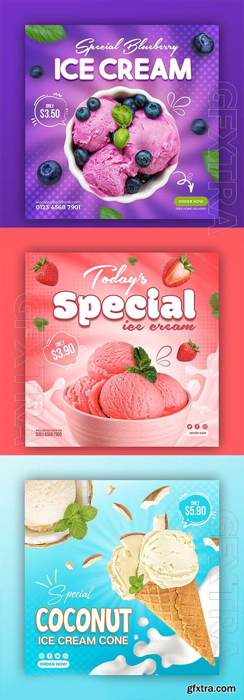 PSD chocolate, fruit and berry ice cream social media banner design template vol 4 PSD chocolate, fruit and berry ice cream social media banner design template vol 4