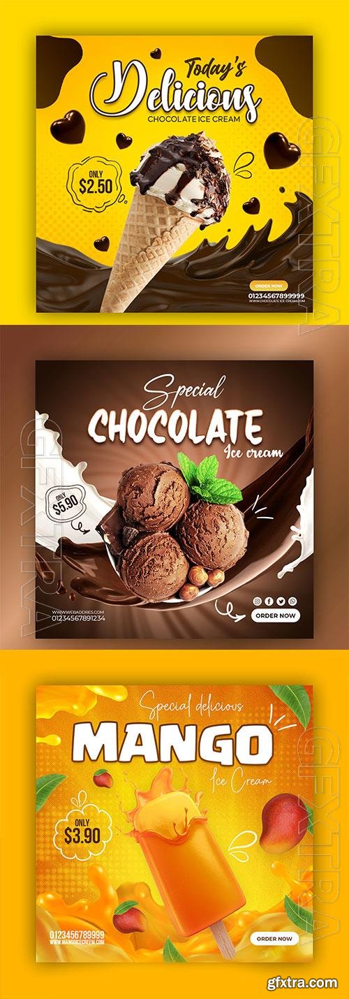 PSD chocolate, fruit and berry ice cream social media banner design template vol 5 PSD chocolate, fruit and berry ice cream social media banner design template vol 5