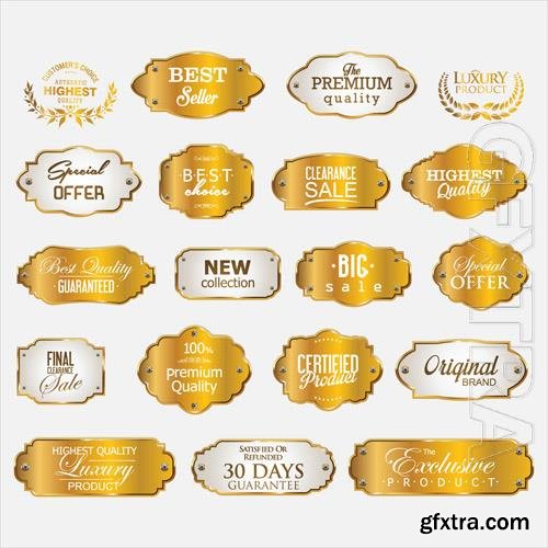 Vector collection of golden premium retro promo seals stickers vol 2 Vector collection of golden premium retro promo seals stickers vol 2