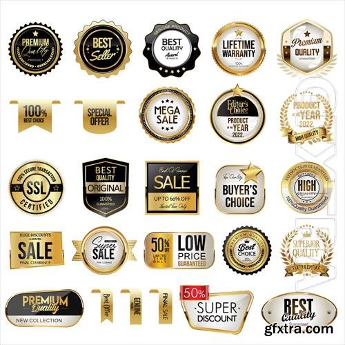 Vector collection of gold and black price badges labels and ribbons Vector collection of gold and black price badges labels and ribbons