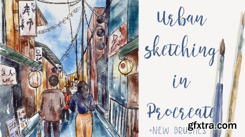  Urban Sketching in Procreate in Watercolor style - One - Point Perspective and Drawing People