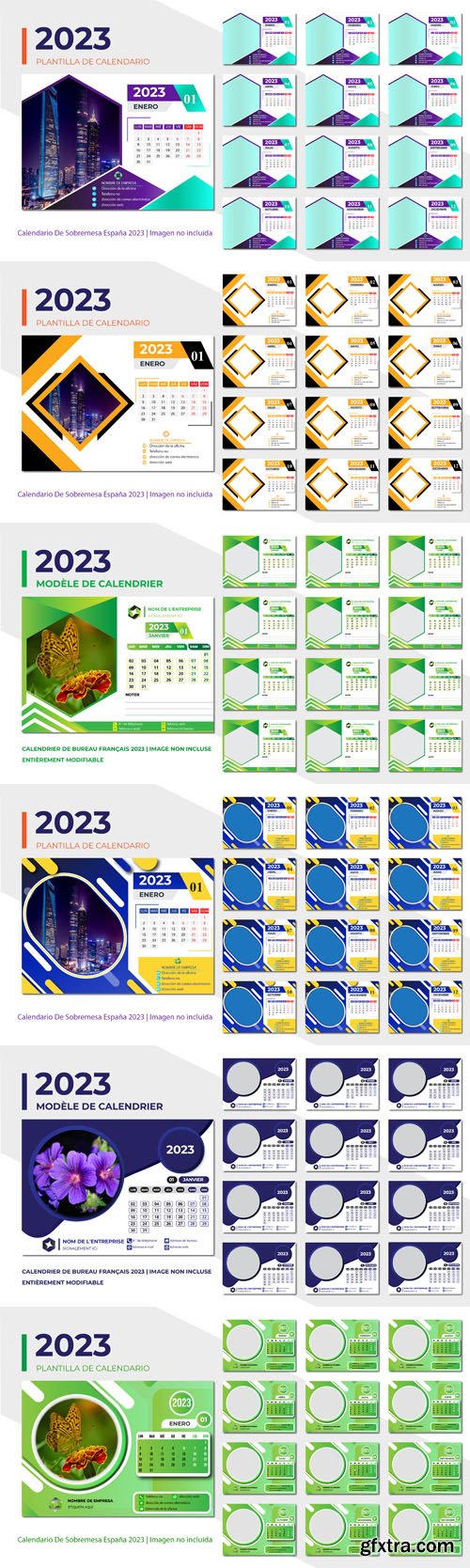 Spanish & French Desk Calendars for 2023 - Vector Templates Collection Spanish & French Desk Calendars for 2023 - Vector Templates Collection