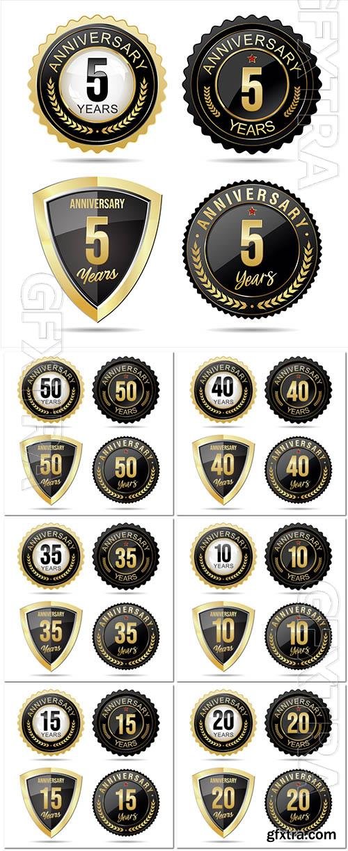 Vector collection of anniversary golden badges and labels vector illustration vol 2 Vector collection of anniversary golden badges and labels vector illustration vol 2