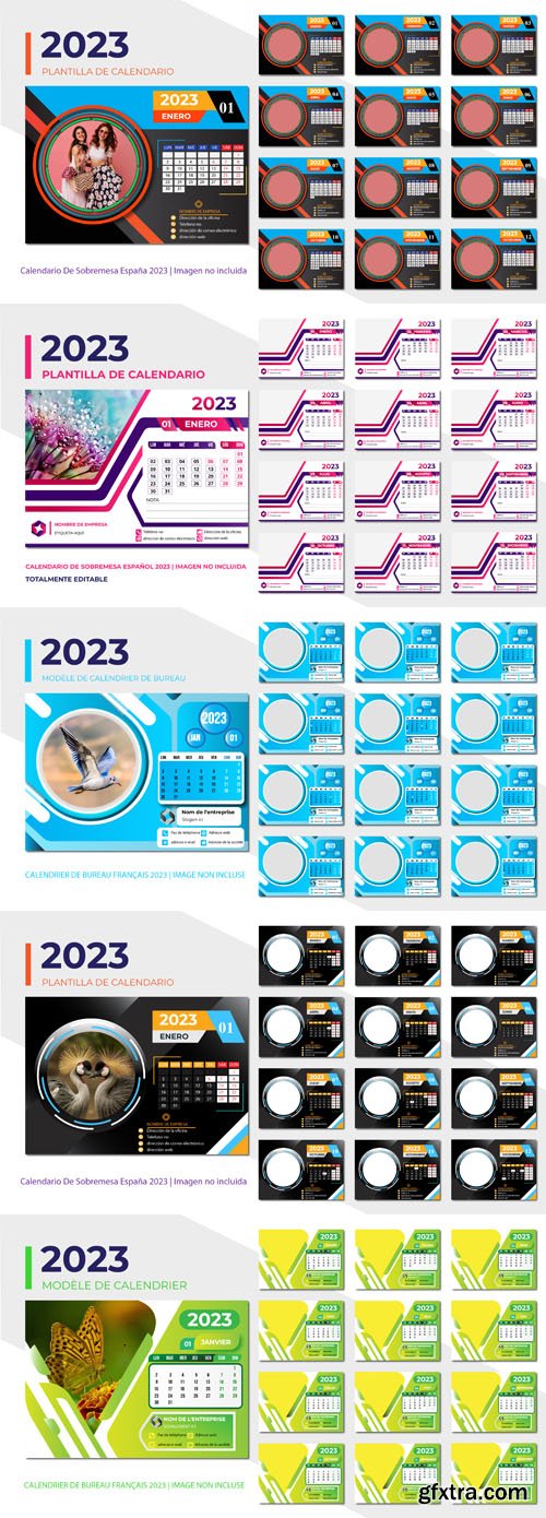 Spanish & French Desk Calendars for 2023 - Vector Templates Collection Spanish & French Desk Calendars for 2023 - Vector Templates Collection