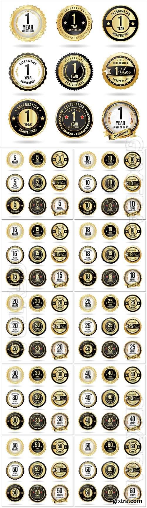 Vector collection of golden anniversary badge and labels vector illustration