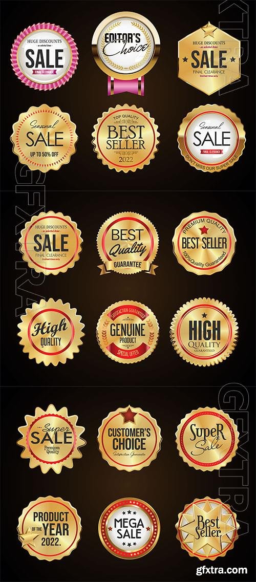 Vector collection of golden badges and labels on black background Vector collection of golden badges and labels on black background