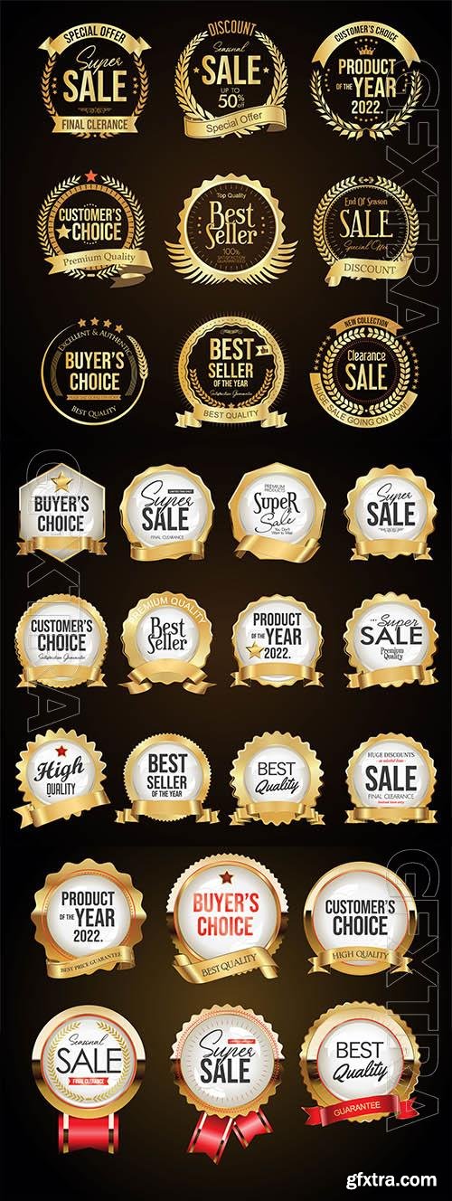 Vector collection of gold and white super sale badges and labels Vector collection of gold and white super sale badges and labels