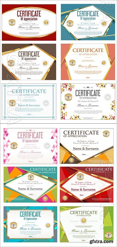 Vector collection of colorful certificate or diploma retro design template Vector collection of colorful certificate or diploma retro design template