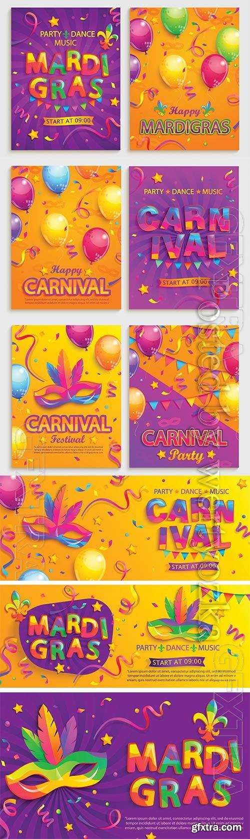 Mardi gras carnival poster, Venice carnival vector design vol 3 Mardi gras carnival poster, Venice carnival vector design vol 3