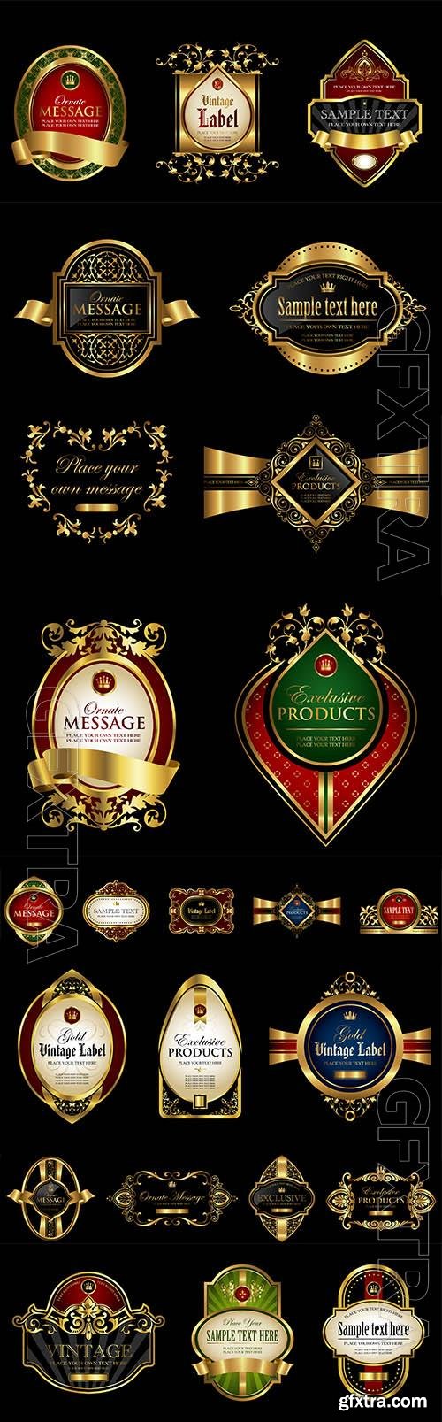 Vector set vintage framed and gold labels Vector set vintage framed and gold labels