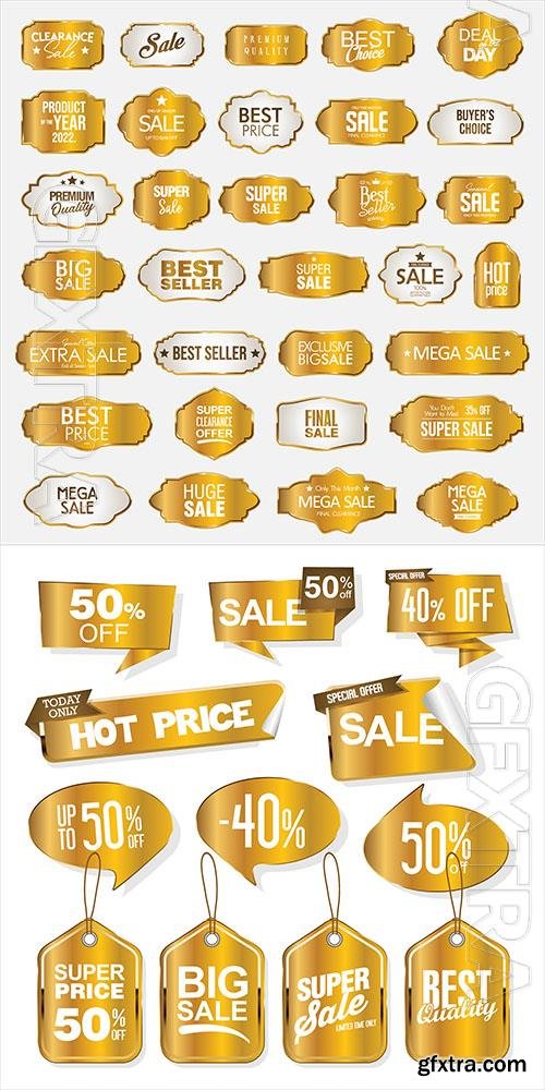 Vector golden premium retro promo seals stickers Vector golden premium retro promo seals stickers