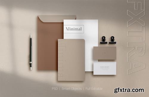 PSD set of corporate stationery branding mockup top view PSD set of corporate stationery branding mockup top view