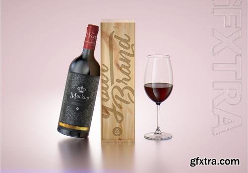 PSD wooden box and red wine bottle mockup PSD wooden box and red wine bottle mockup