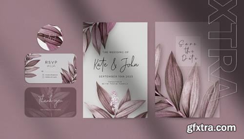 PSD beautiful wedding invitation stationery set decorated with leaves PSD beautiful wedding invitation stationery set decorated with leaves