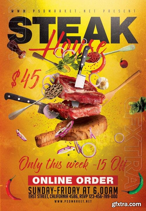 Psd steak house food flyer design Psd steak house food flyer design