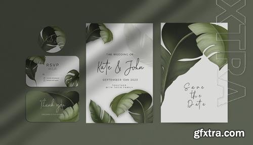 PSD beautiful wedding invitation template with tropical plants PSD beautiful wedding invitation template with tropical plants
