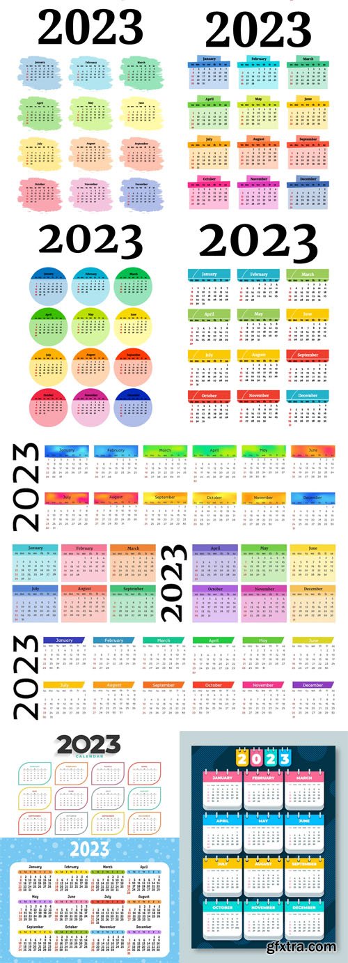 20 Colorful Calendars for 2023 Vector Design Templates 20 Colorful Calendars for 2023 Vector Design Templates