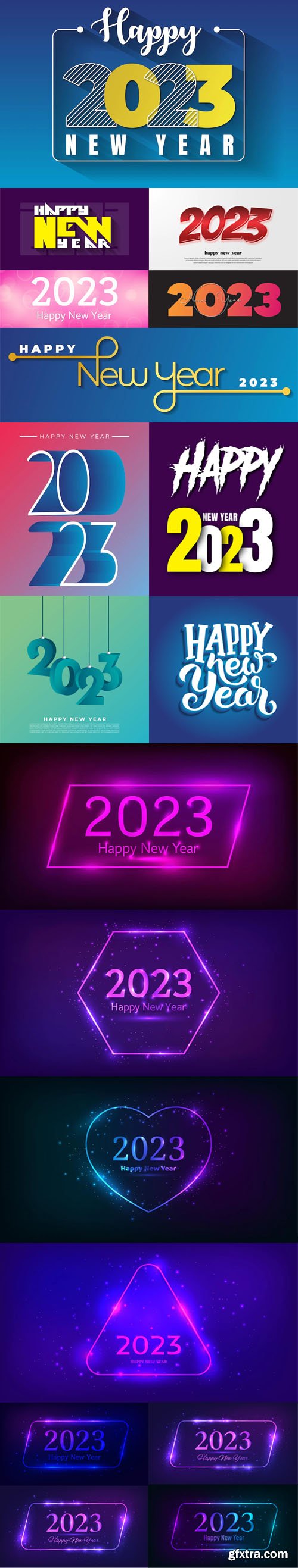 Happy New Year 2023 - 16 Creative Vector Design Templates Happy New Year 2023 - 16 Creative Vector Design Templates