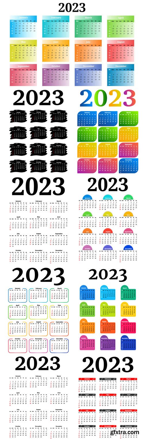 20 Colorful Calendars for 2023 Vector Design Templates 20 Colorful Calendars for 2023 Vector Design Templates