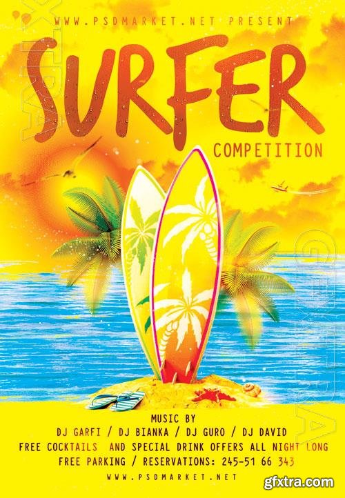 Psd fllyer surfer competition template design Psd fllyer surfer competition template design