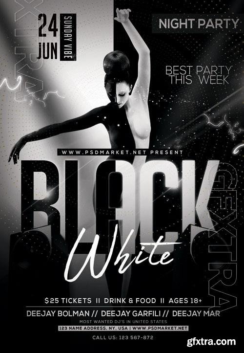 Psd fllyer black white party template design Psd fllyer black white party template design