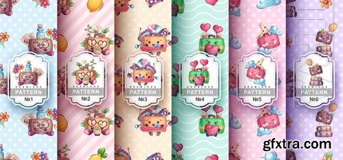 Vector seamless pattern cartoon character adorable suitcase Vector seamless pattern cartoon character adorable suitcase