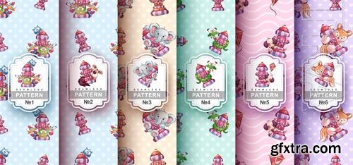 Vector seamless pattern cartoon character adorable animal fire hydrant Vector seamless pattern cartoon character adorable animal fire hydrant