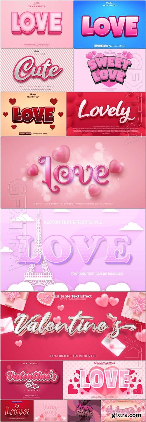 Vector 3d font style effect text happy valentine's day vol 1