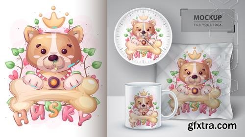 Vector cartoon character adorable dog with bone Vector cartoon character adorable dog with bone