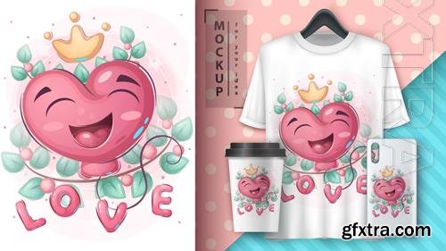Vector cartoon character adorable heart valentine Vector cartoon character adorable heart valentine