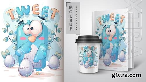 Cartoon character adorable dove and egg Cartoon character adorable dove and egg