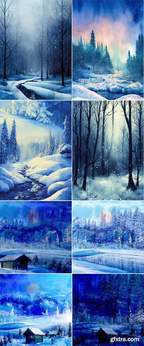 Whimsical Watercolor Winter Backgrounds Collection Whimsical Watercolor Winter Backgrounds Collection