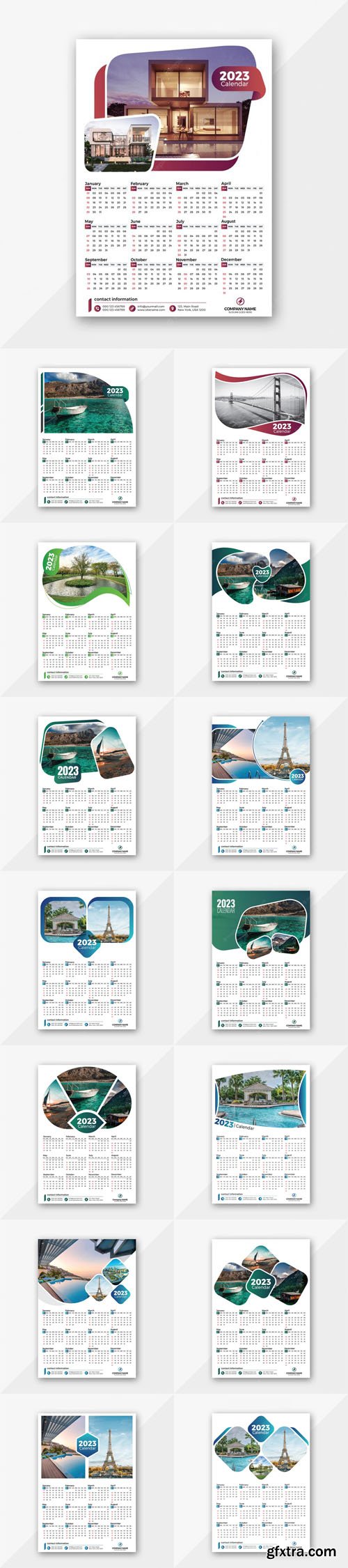 New Year 2023 Wall Calendars - 15 Vector Design Print Templates New Year 2023 Wall Calendars - 15 Vector Design Print Templates