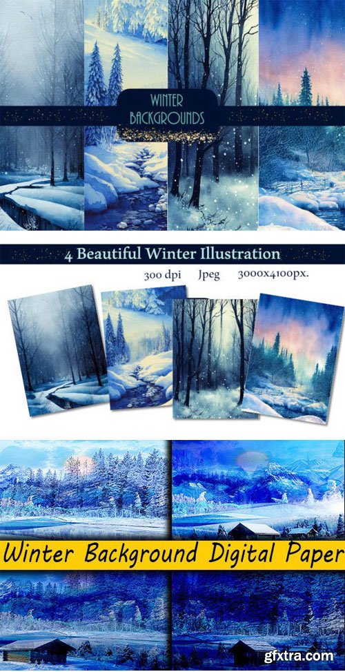 Whimsical Watercolor Winter Backgrounds Collection Whimsical Watercolor Winter Backgrounds Collection