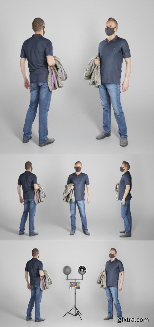 Man in casual clothes and medical mask 247 VR / AR / low-poly 3d model