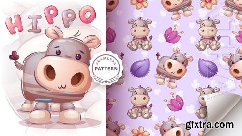 Vector cartoon character adorable hippopotamus Vector cartoon character adorable hippopotamus