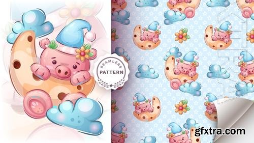 Vector cartoon character adorable pig Vector cartoon character adorable pig