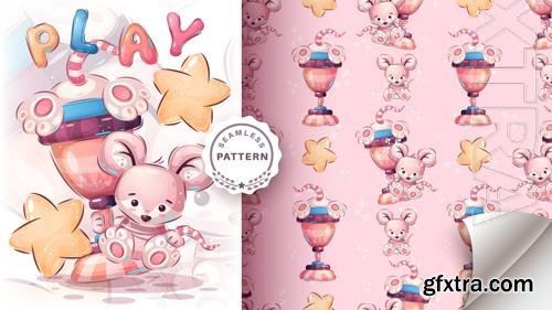 Vector cartoon character adorable mouse play game Vector cartoon character adorable mouse play game