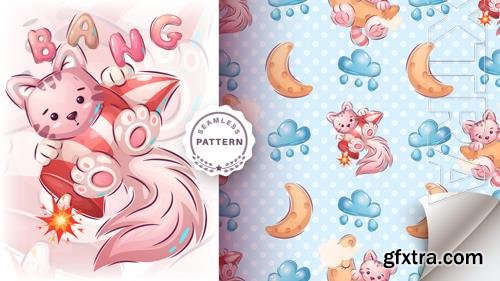 Vector cartoon character adorable cat in rocket Vector cartoon character adorable cat in rocket