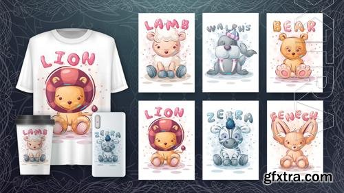 Vector cartoon character cute set animals Vector cartoon character cute set animals