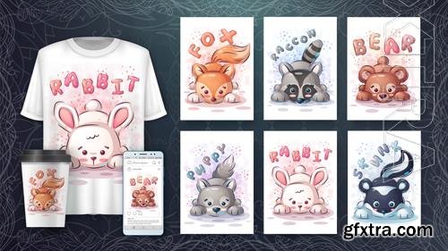 Vector cartoon character adorable set animals lie Vector cartoon character adorable set animals lie